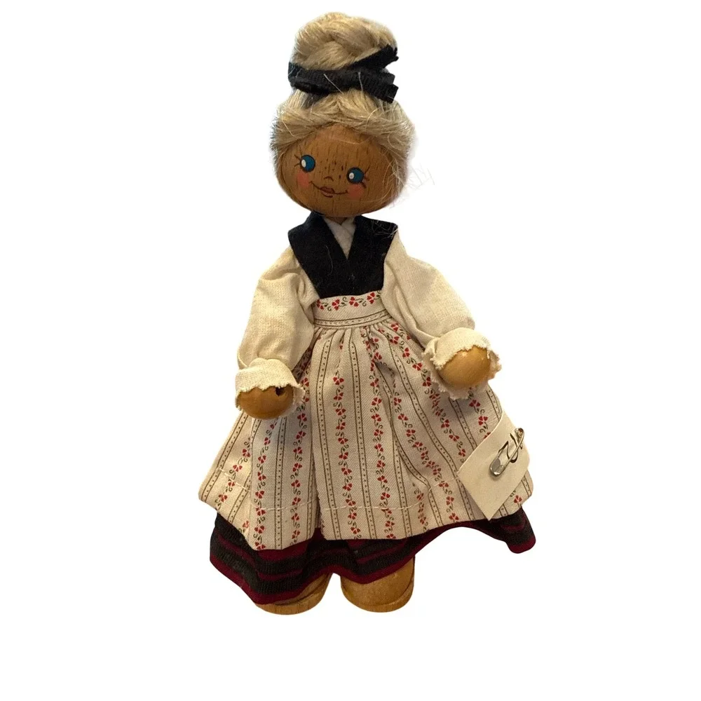 Vroni Wooden Folk Doll Vintage Small Multicolor Traditional Costume